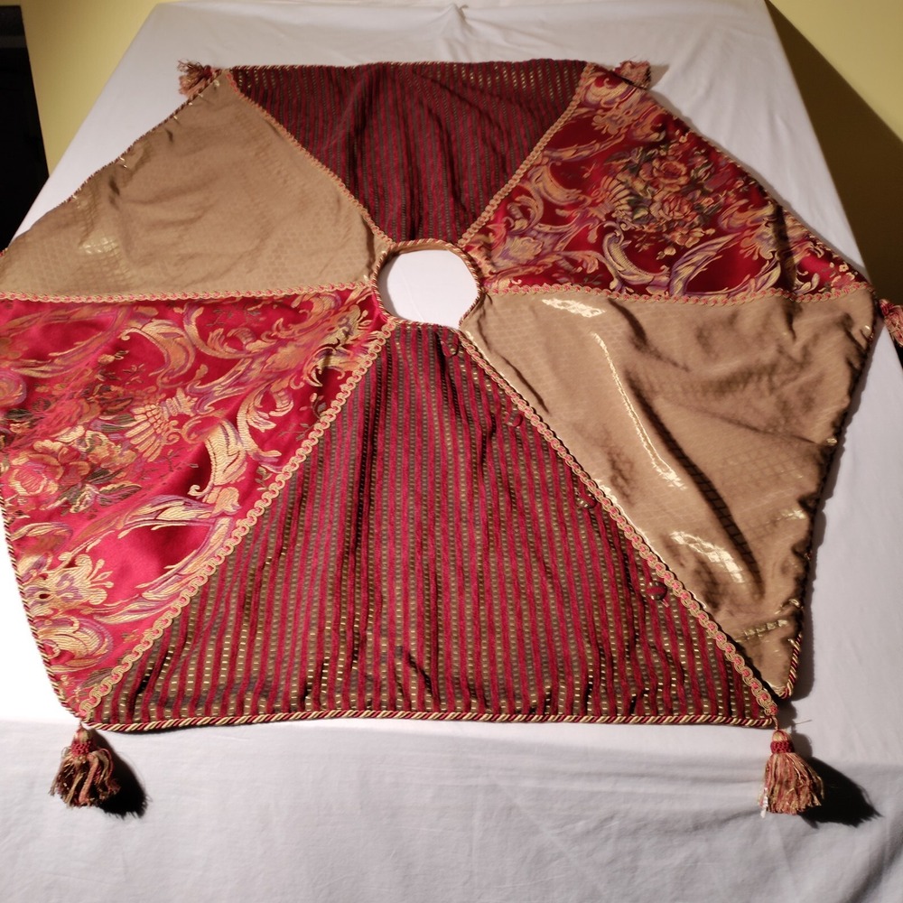 Serendipity Christmas Red Gold Multi Pattern Colors Tree Skirt Approx. 46.5" 50"